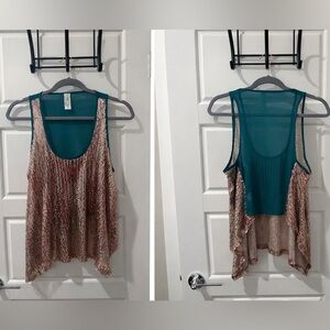 Sequin Sleeveless Top - Teal and Gold